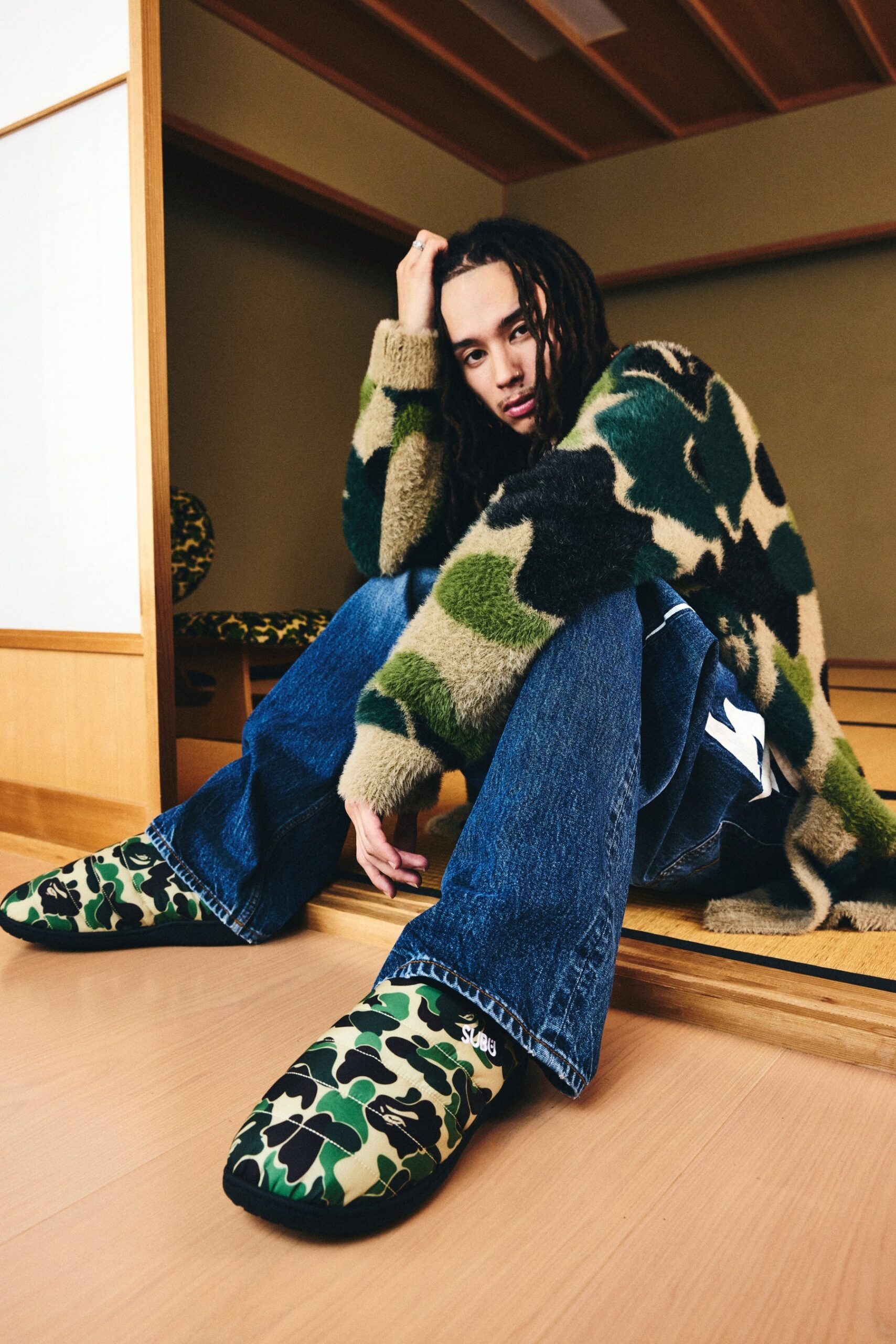 A BATHING APE x SUBU ABC CAMO PUFFER SANDALS グリーン