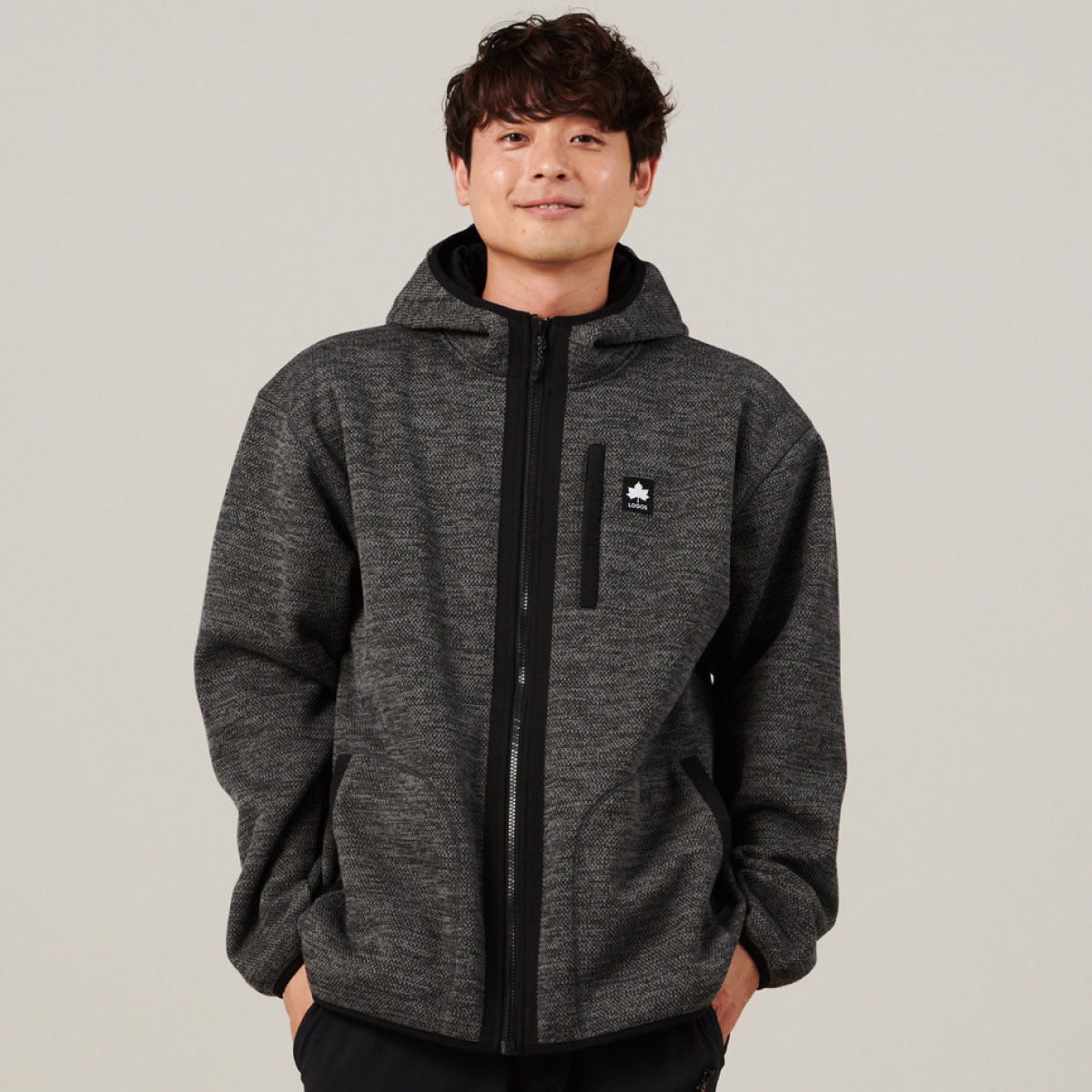 LOGOS ニットフリースフーディ 着用