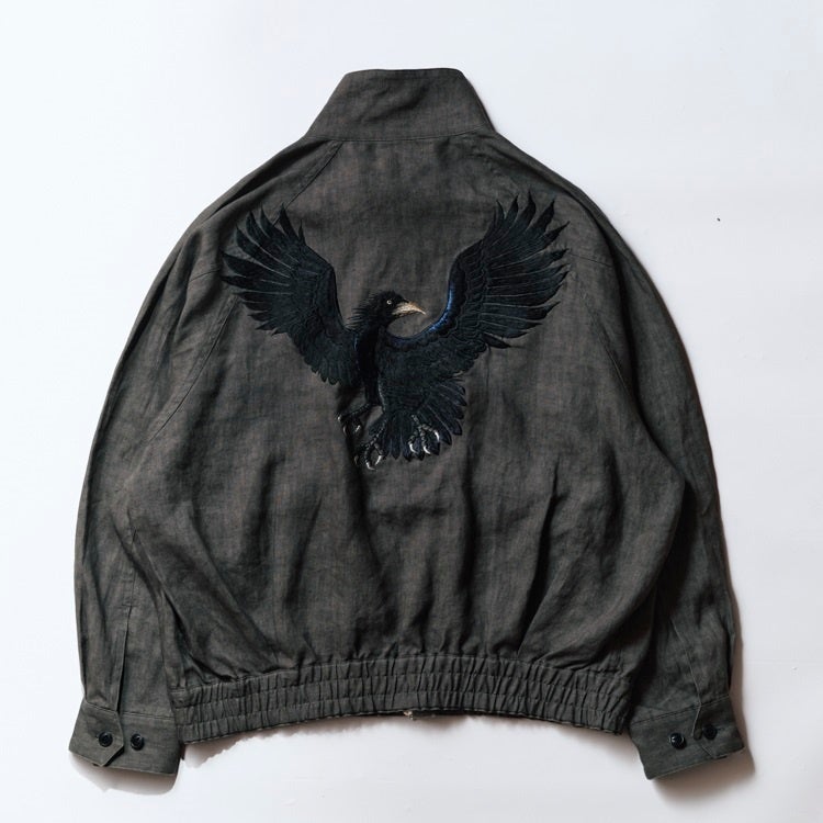 nakedgauge YOKOBURI YATAGARASU EMBROIDERED SUMI LINEN N48 BLOUSON